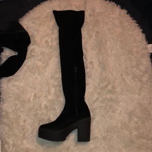 Black vegan suede thigh high boots